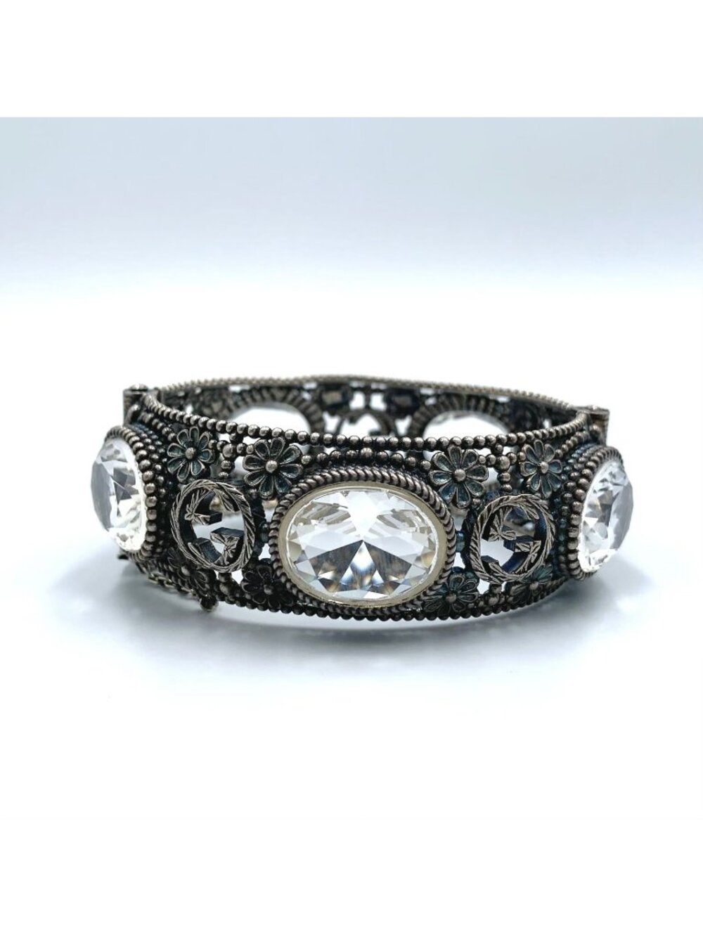 Gucci Garden Interlocking G GG Crystal 925 Sterling Silver Bangle Bracelet